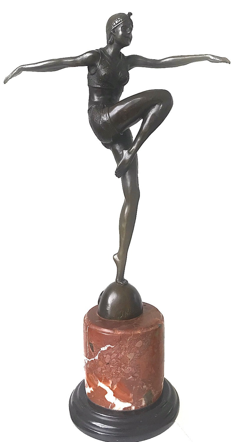 Art Deco bronze statue of a 1920's dancing girl