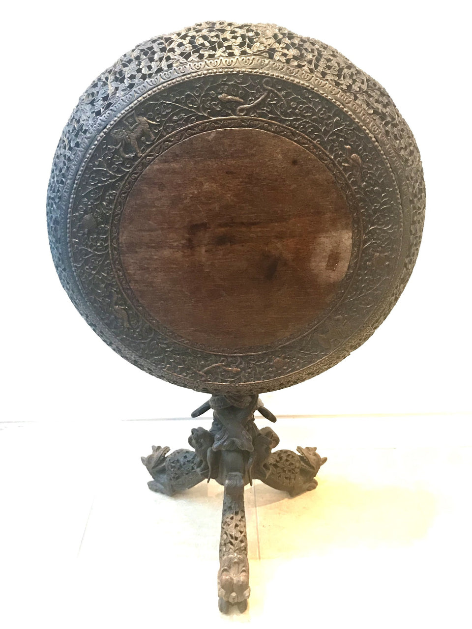 Rare Carved and Pierced Anglo-Indian Tilt Top Table