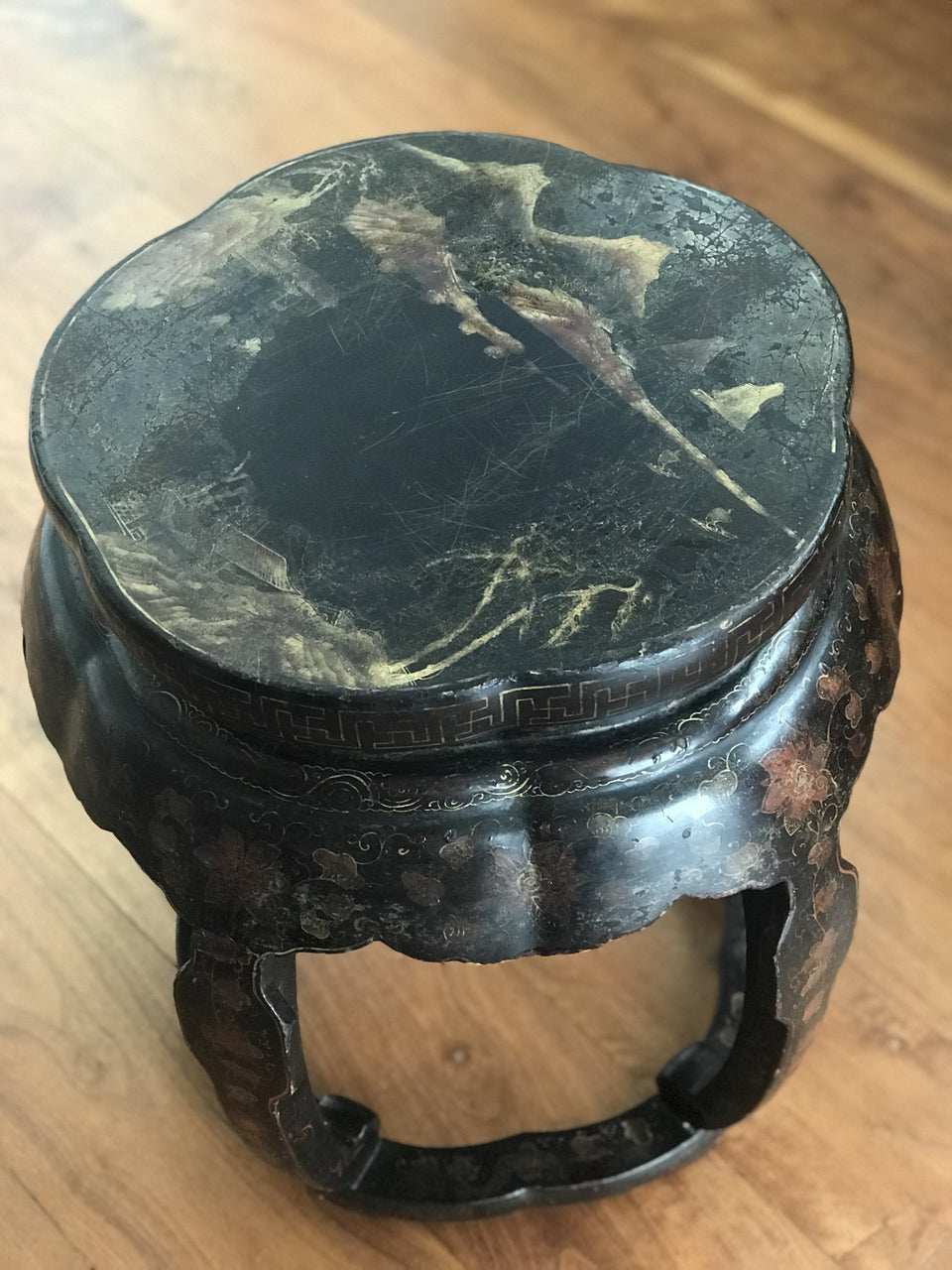 Antique Chinese lacquered stool
