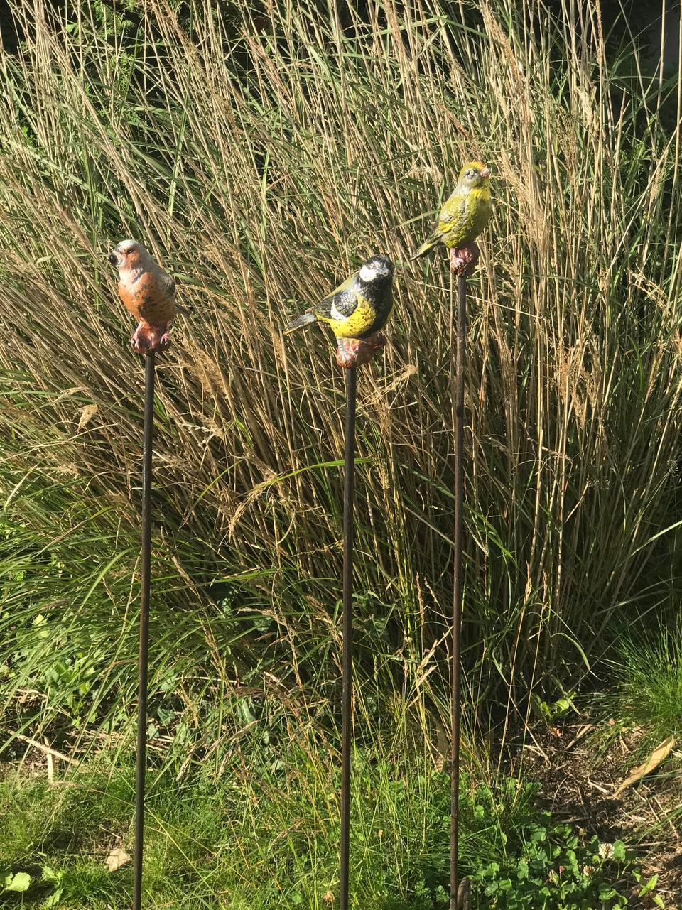 Three Cast-Iron-Birds on Iron Spikes