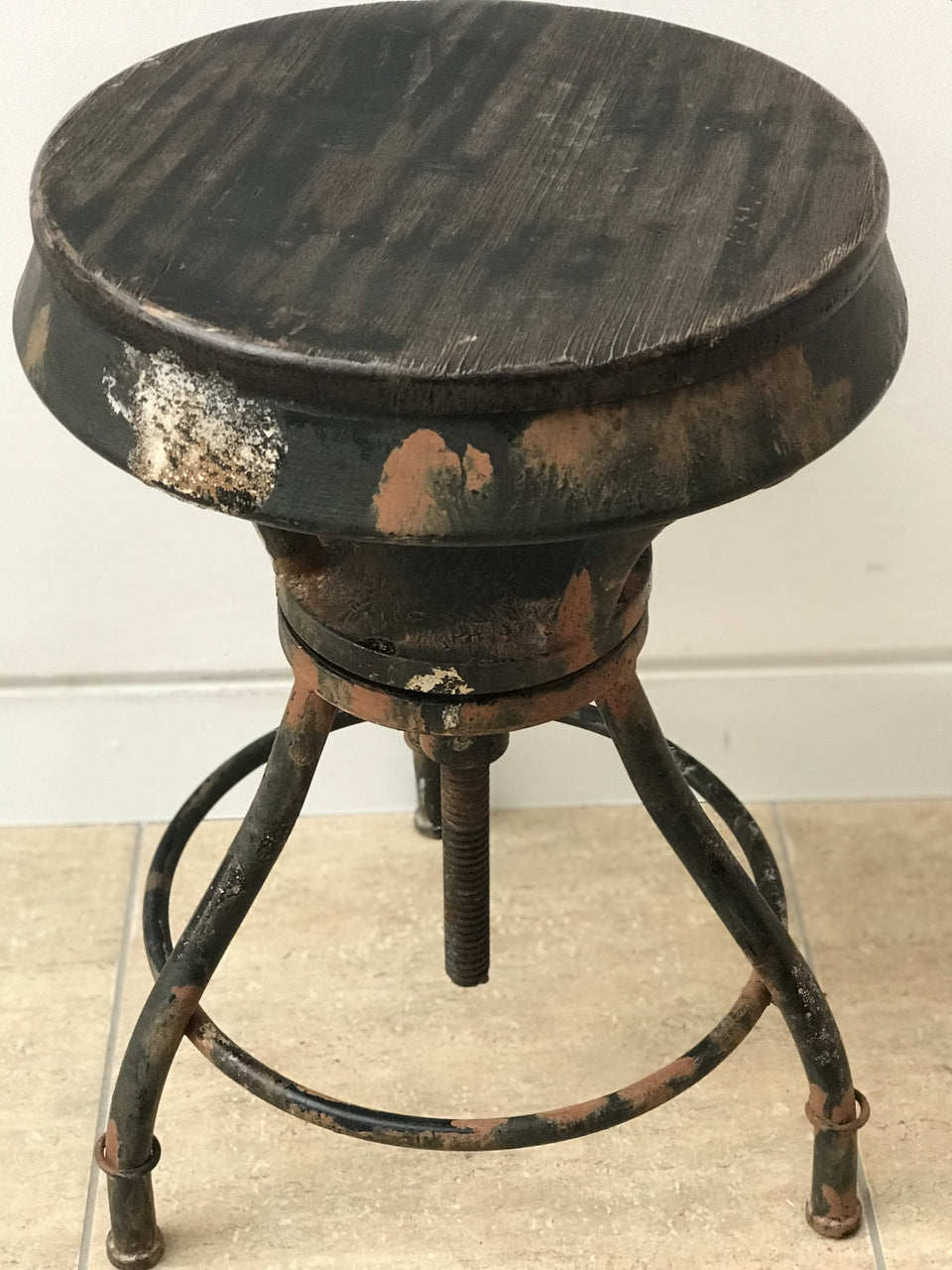 industrial stool with wooden seat