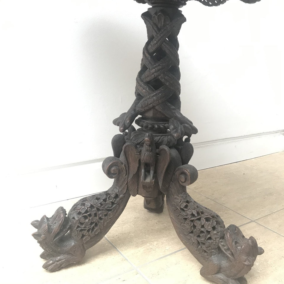 Rare Carved and Pierced Anglo-Indian Tilt Top Table