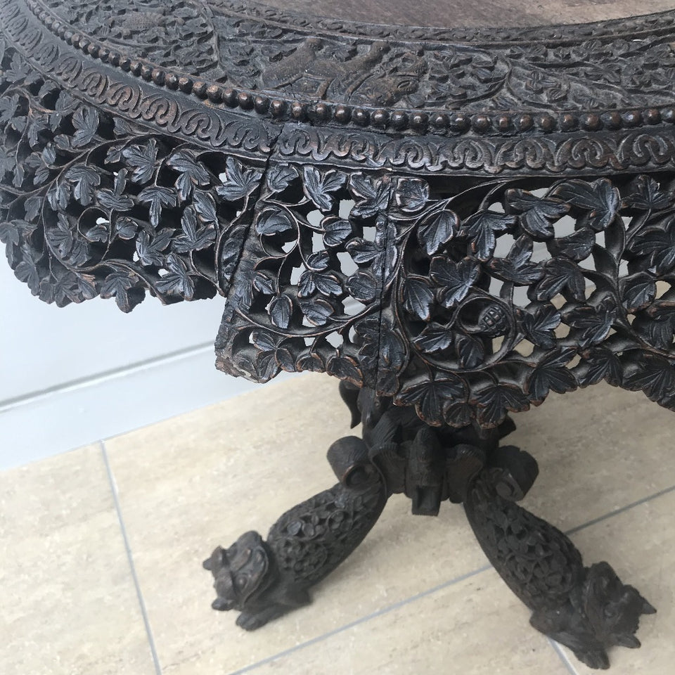 Rare Carved and Pierced Anglo-Indian Tilt Top Table