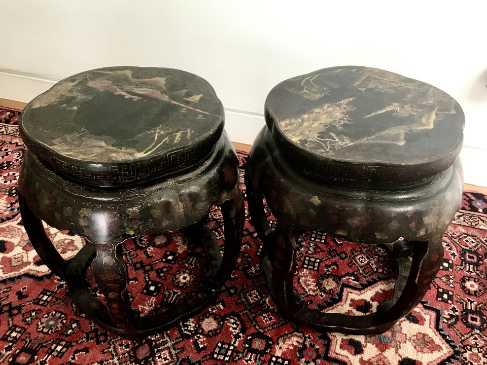Antique Chinese lacquered stools